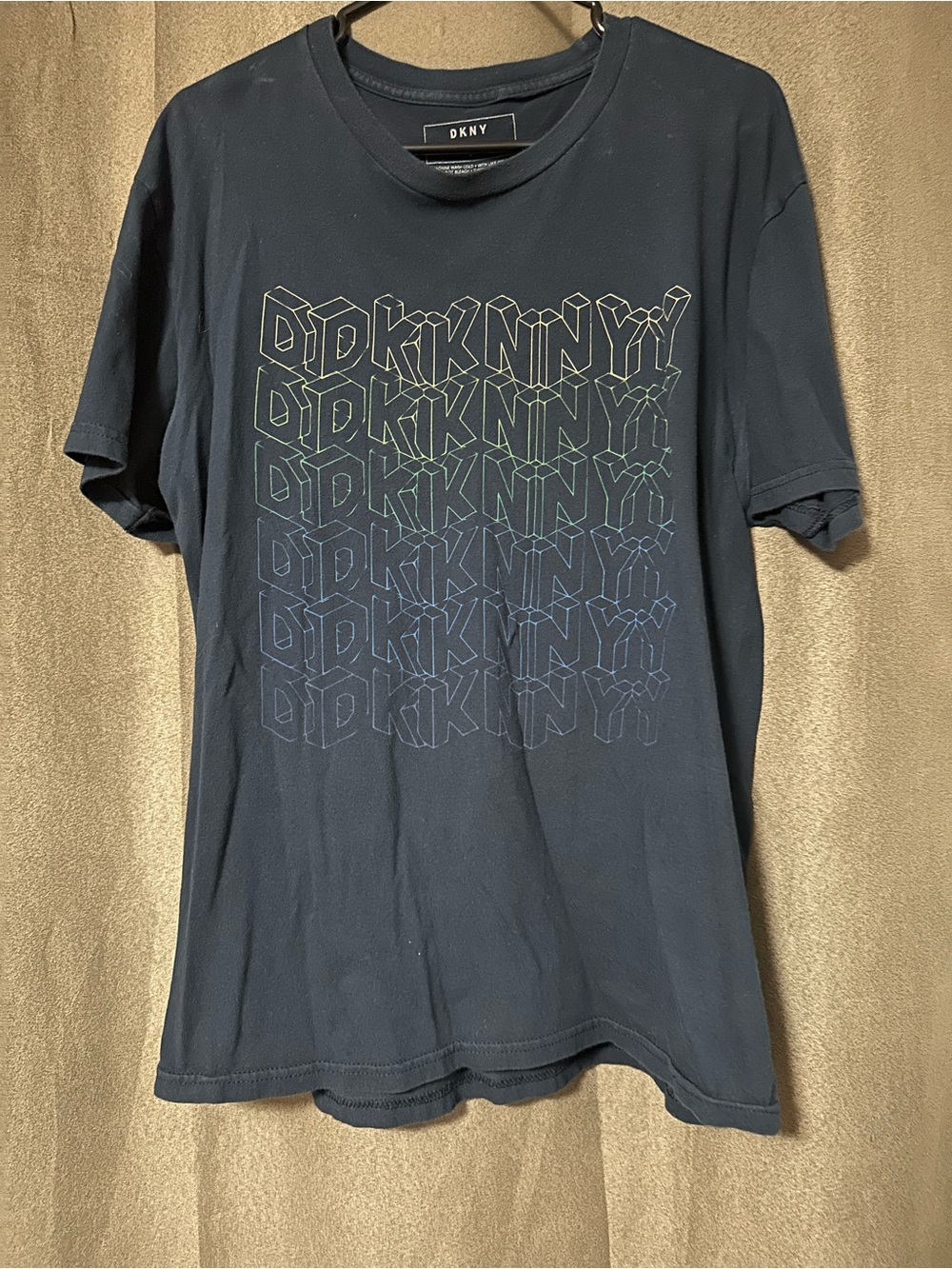 DKNY Navy Short-Sleeve Geometric Logo Tee with Gradient Outline